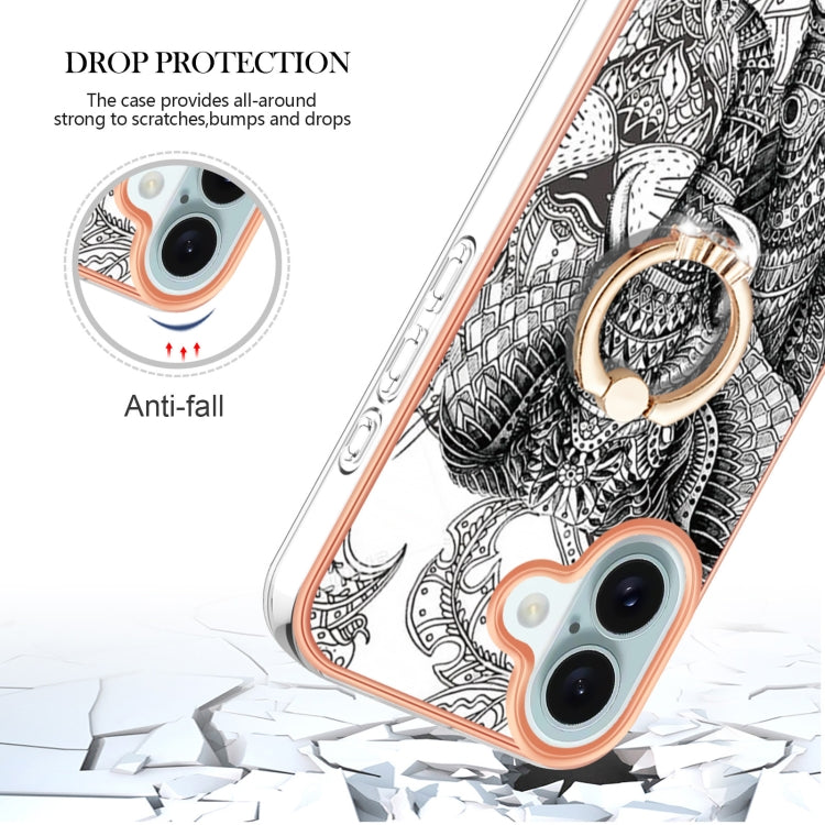 For iPhone 16 Electroplating Dual-side IMD Phone Case with Ring Holder