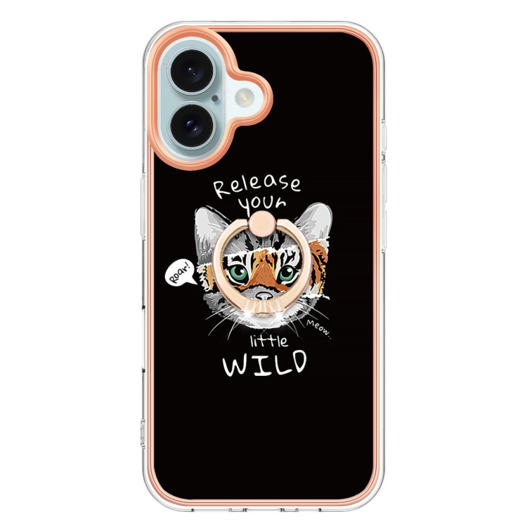 For iPhone 16 Electroplating Dual-side IMD Phone Case with Ring Holder