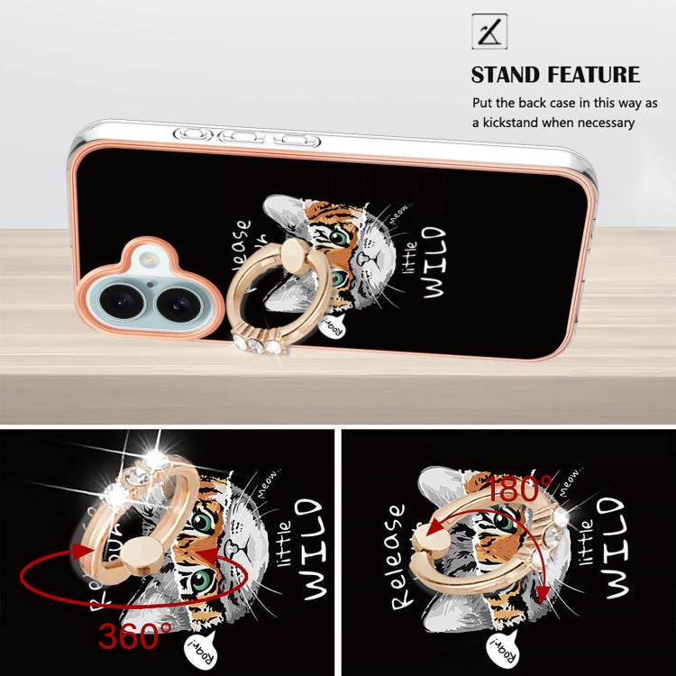 For iPhone 16 Electroplating Dual-side IMD Phone Case with Ring Holder