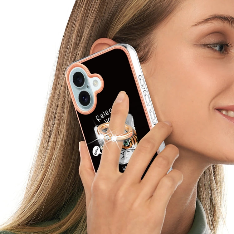 For iPhone 16 Electroplating Dual-side IMD Phone Case with Ring Holder