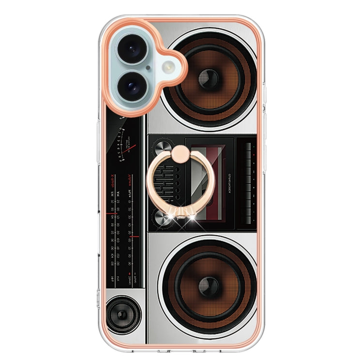 For iPhone 16 Electroplating Dual-side IMD Phone Case with Ring Holder