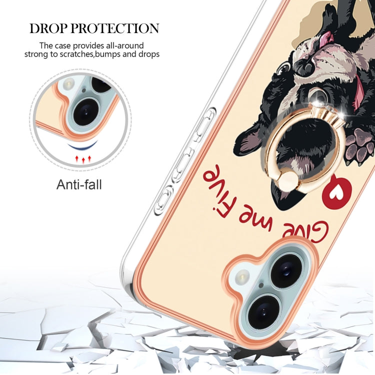For iPhone 16 Electroplating Dual-side IMD Phone Case with Ring Holder
