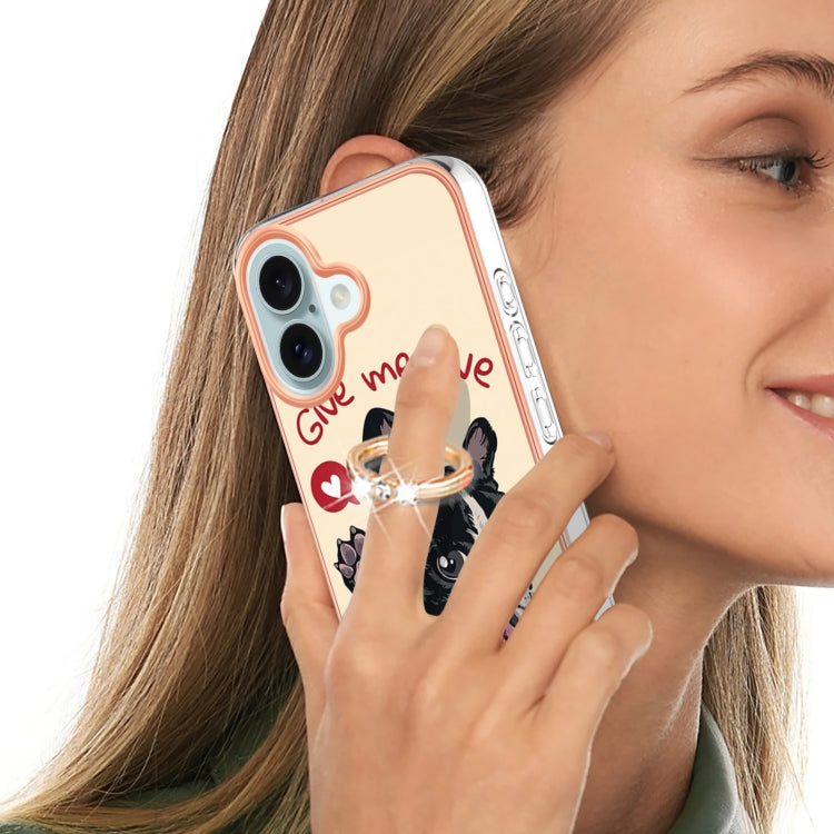For iPhone 16 Electroplating Dual-side IMD Phone Case with Ring Holder