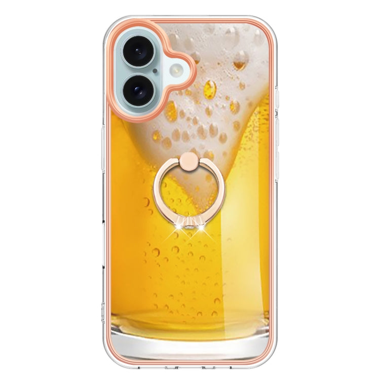 For iPhone 16 Electroplating Dual-side IMD Phone Case with Ring Holder