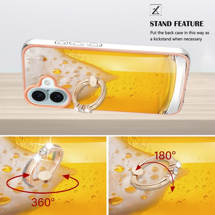 For iPhone 16 Electroplating Dual-side IMD Phone Case with Ring Holder