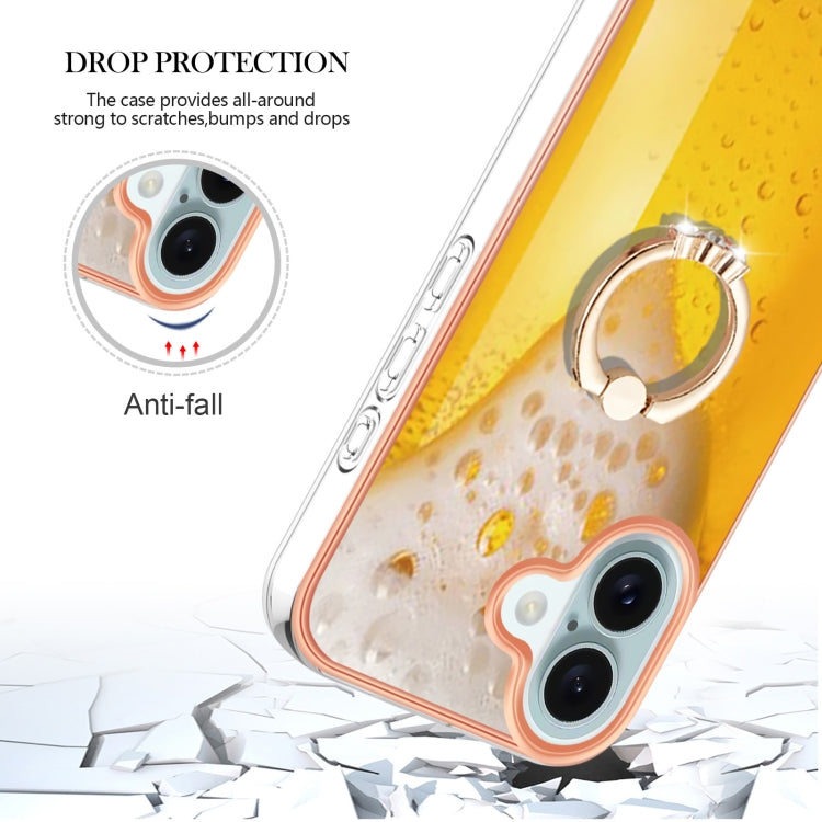 For iPhone 16 Electroplating Dual-side IMD Phone Case with Ring Holder