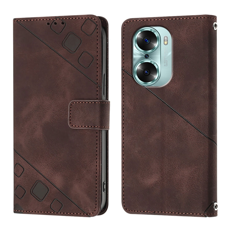 For Honor 60 Skin-feel Embossed Leather Phone Case