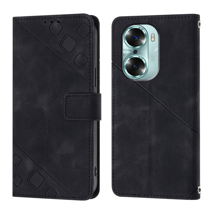 For Honor 60 Skin-feel Embossed Leather Phone Case