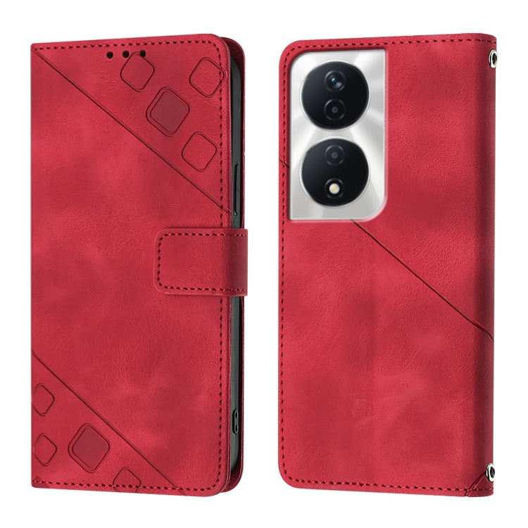 For Honor 90 Smart / X7b 4G / 5G Skin-feel Embossed Leather Phone Case