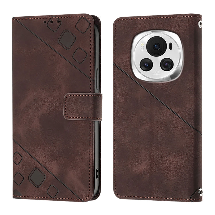 For Honor Magic6 5G Global Skin-feel Embossed Leather Phone Case