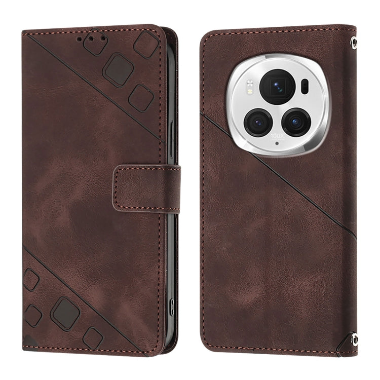 For Honor Magic6 Pro 5G Global Skin-feel Embossed Leather Phone Case