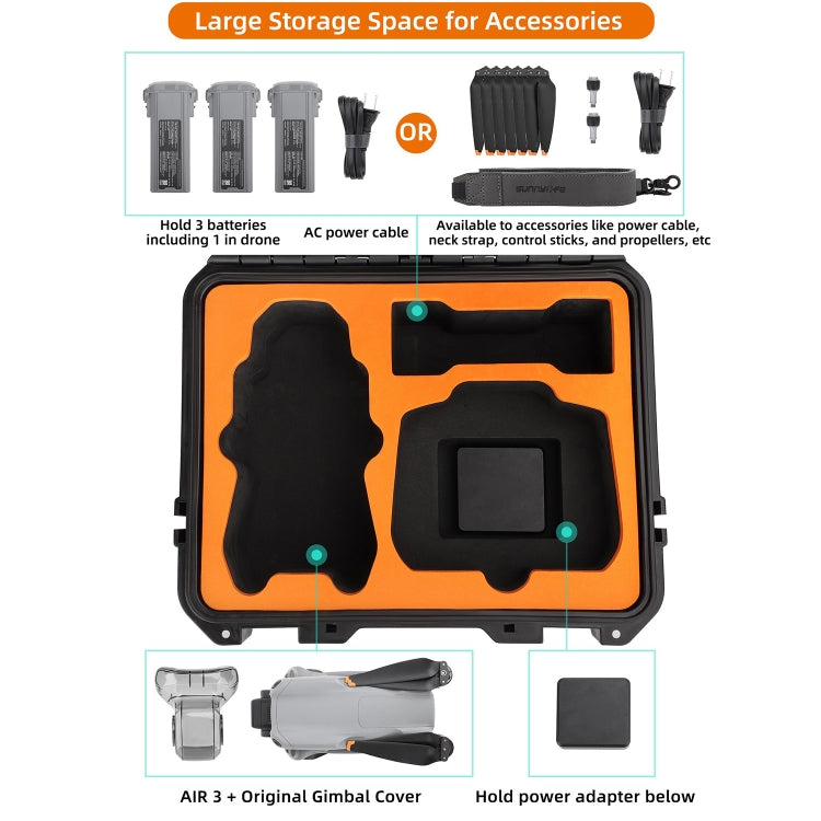 For DJI Air 3 Sunnylife Safety Carrying Case Large Capacity Waterproof Shock-proof Hard Travel Case