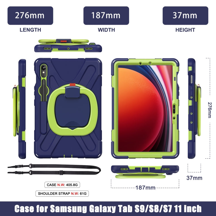 For Samsung Galaxy Tab S9 / S8 / S7 Silicone Hybrid PC Tablet Case with Holder & Shoulder Strap