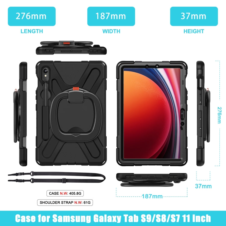 For Samsung Galaxy Tab S9 / S8 / S7 Silicone Hybrid PC Tablet Case with Holder & Shoulder Strap