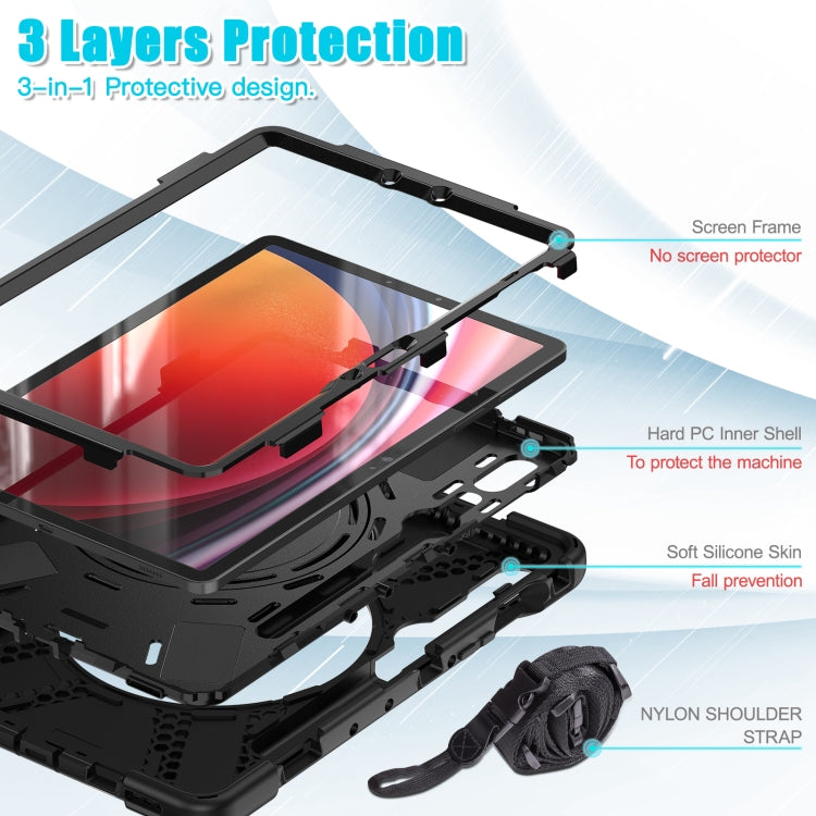 For Samsung Galaxy Tab S9 / S8 / S7 Silicone Hybrid PC Tablet Case with Holder & Shoulder Strap