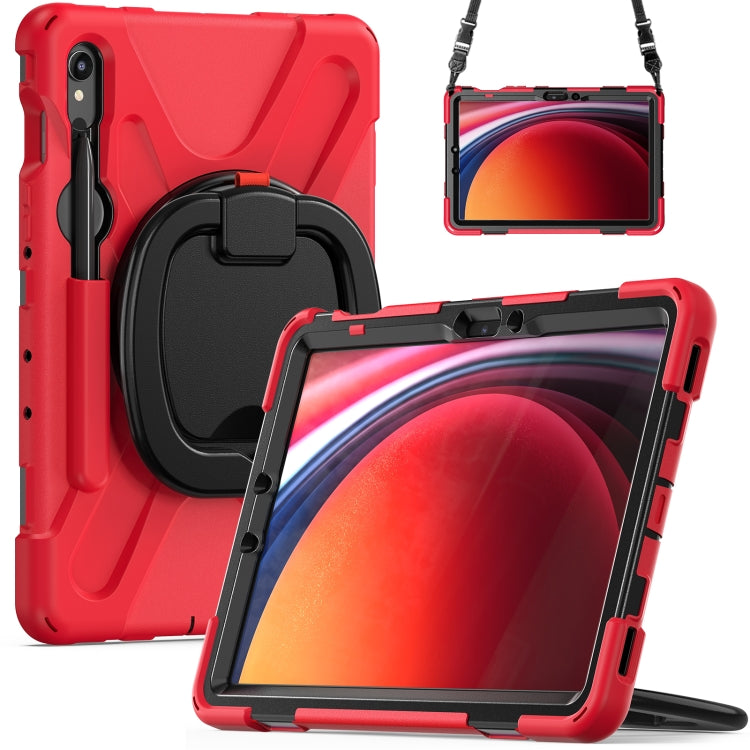 For Samsung Galaxy Tab S9 / S8 / S7 Silicone Hybrid PC Tablet Case with Holder & Shoulder Strap