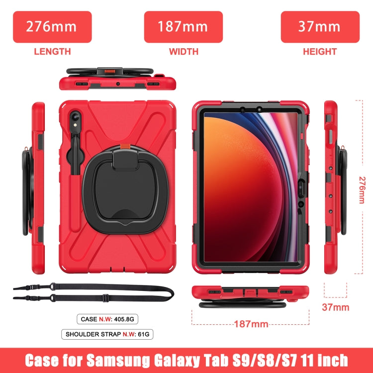 For Samsung Galaxy Tab S9 / S8 / S7 Silicone Hybrid PC Tablet Case with Holder & Shoulder Strap