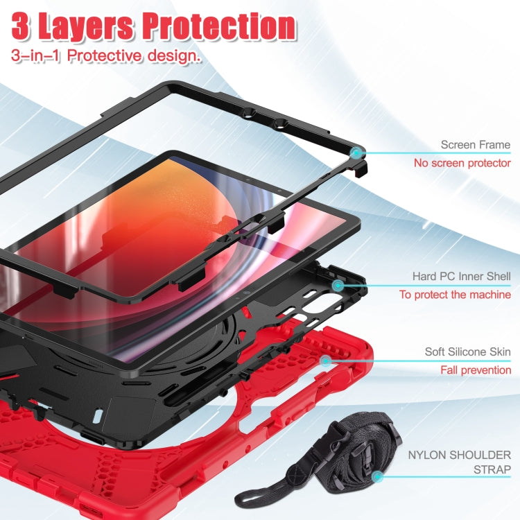 For Samsung Galaxy Tab S9 / S8 / S7 Silicone Hybrid PC Tablet Case with Holder & Shoulder Strap