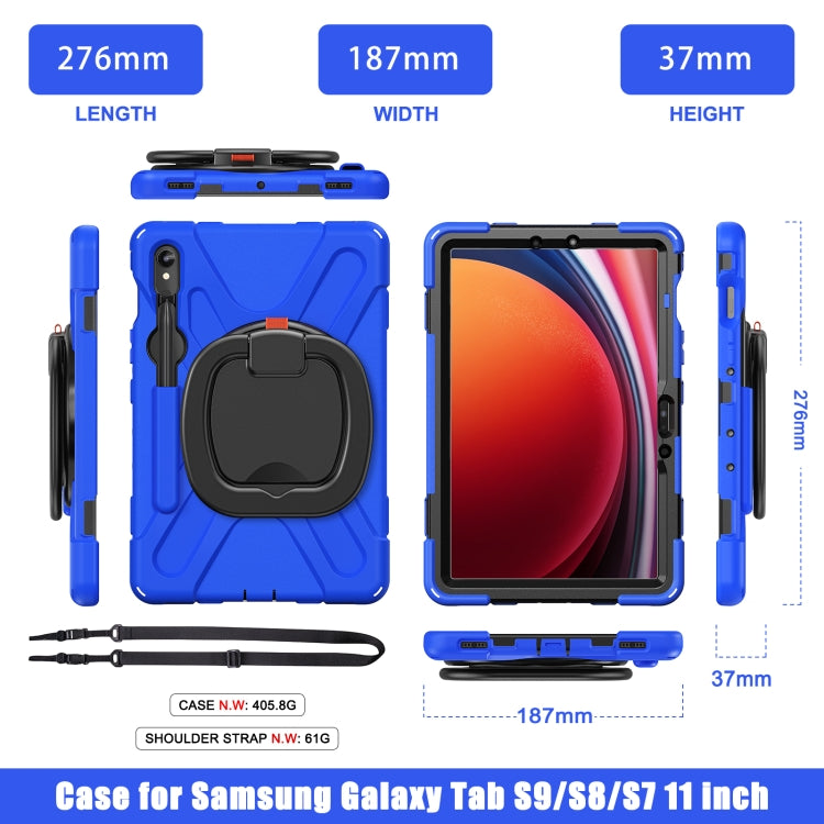 For Samsung Galaxy Tab S9 / S8 / S7 Silicone Hybrid PC Tablet Case with Holder & Shoulder Strap