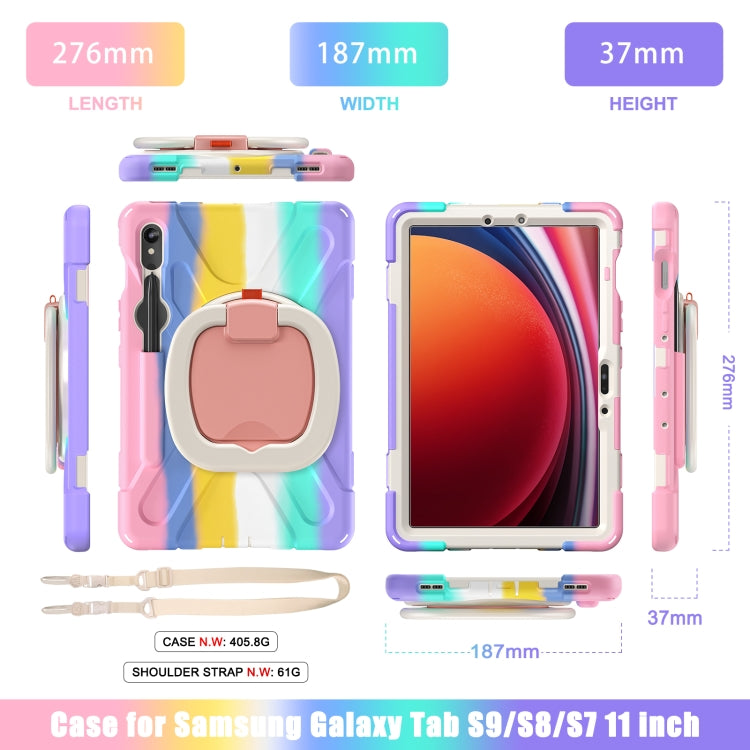 For Samsung Galaxy Tab S9 / S8 / S7 Silicone Hybrid PC Tablet Case with Holder & Shoulder Strap