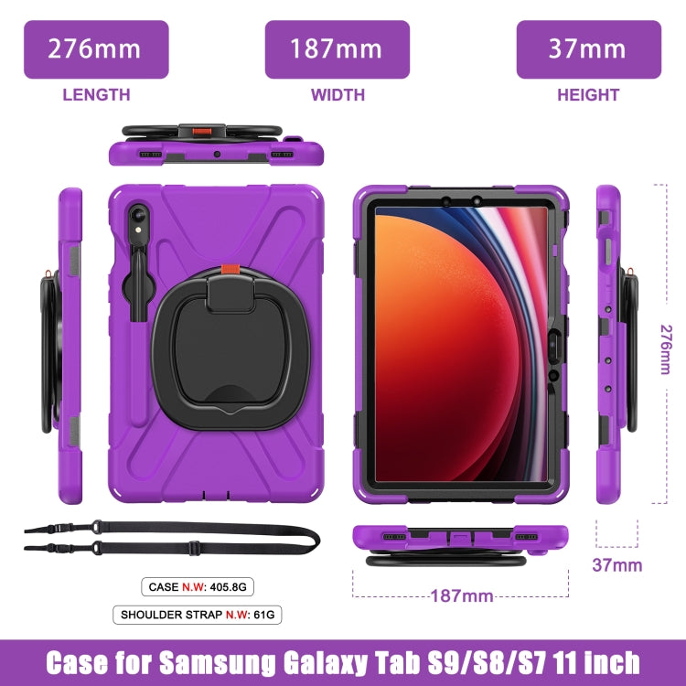 For Samsung Galaxy Tab S9 / S8 / S7 Silicone Hybrid PC Tablet Case with Holder & Shoulder Strap