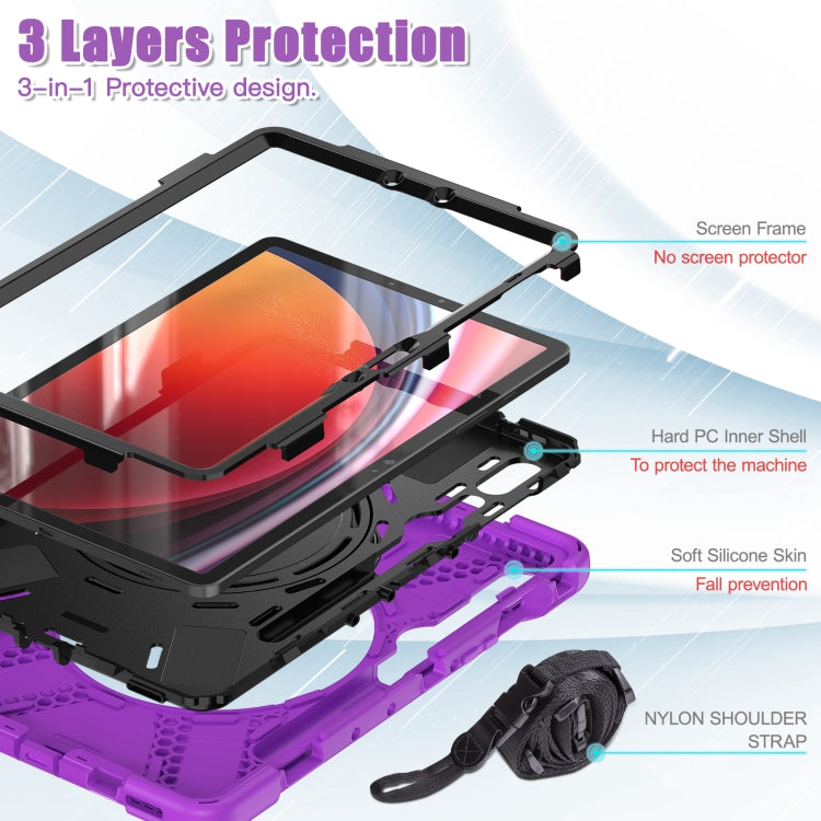 For Samsung Galaxy Tab S9 / S8 / S7 Silicone Hybrid PC Tablet Case with Holder & Shoulder Strap