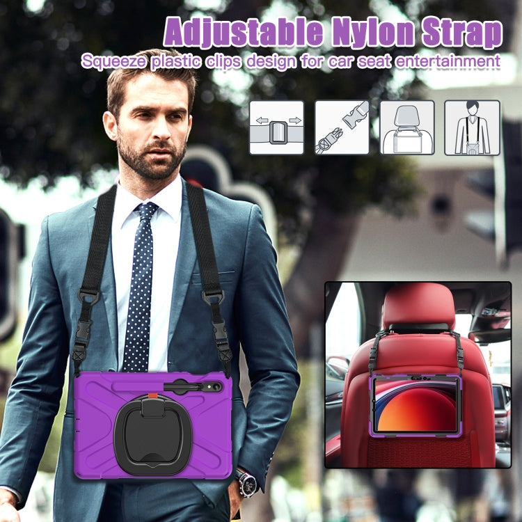 For Samsung Galaxy Tab S9 / S8 / S7 Silicone Hybrid PC Tablet Case with Holder & Shoulder Strap