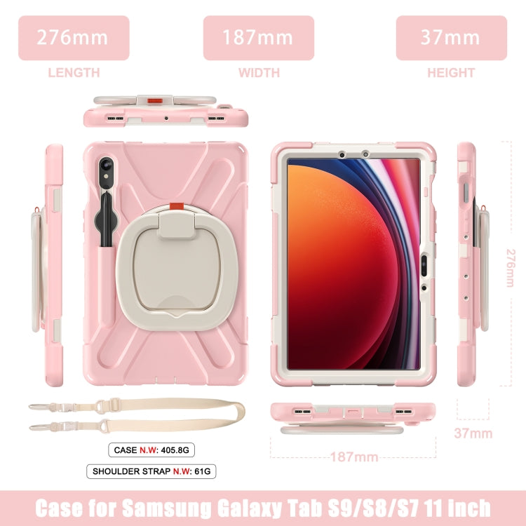 For Samsung Galaxy Tab S9 / S8 / S7 Silicone Hybrid PC Tablet Case with Holder & Shoulder Strap
