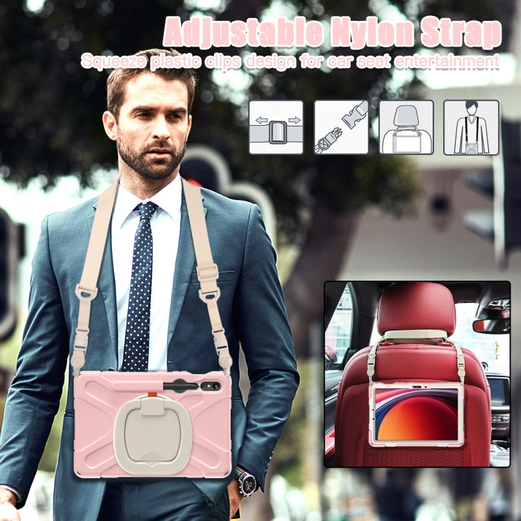 For Samsung Galaxy Tab S9 / S8 / S7 Silicone Hybrid PC Tablet Case with Holder & Shoulder Strap