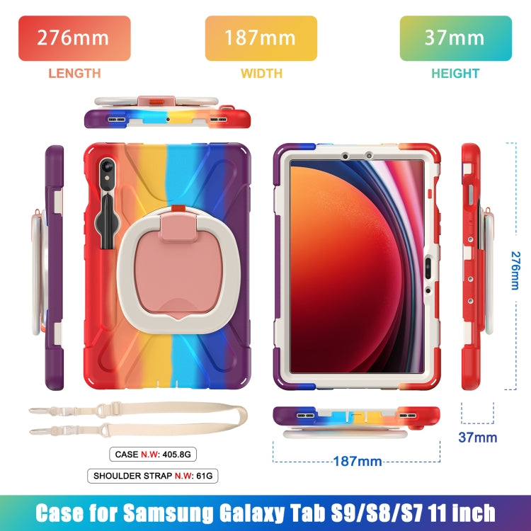 For Samsung Galaxy Tab S9 / S8 / S7 Silicone Hybrid PC Tablet Case with Holder & Shoulder Strap