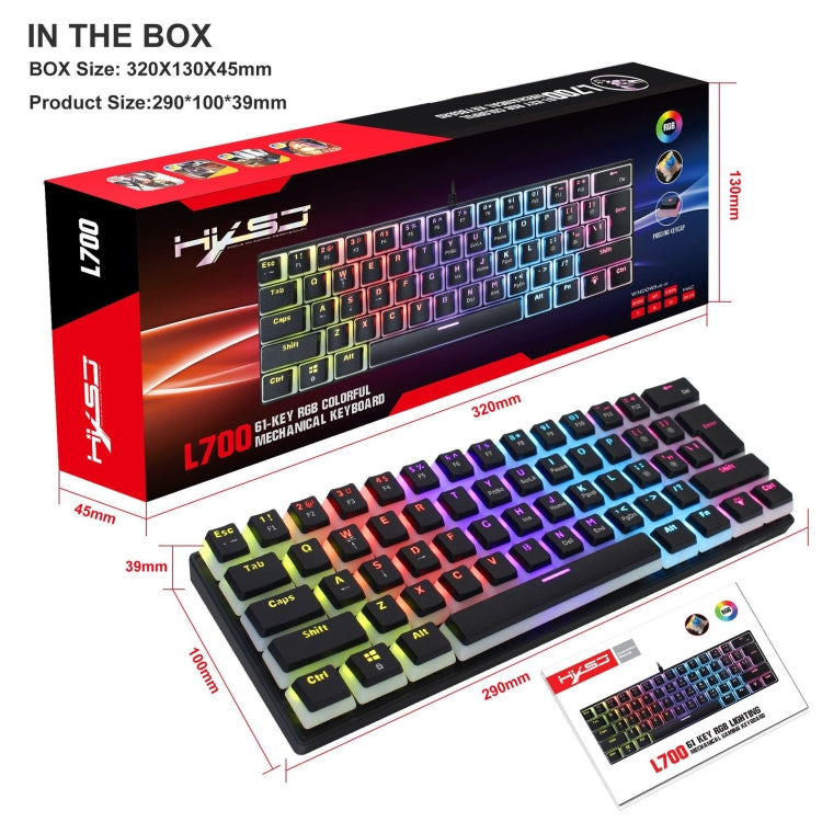 HXSJ L700 Wired RGB Mechanical Keyboard 61 Pudding Key Caps(Black)