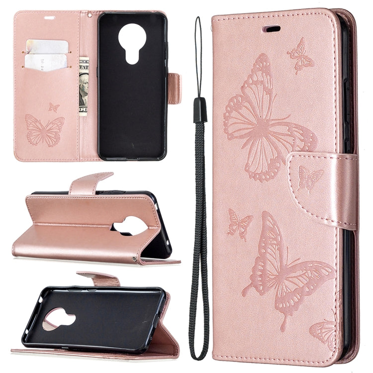For Nokia 5.3 Two Butterflies Embossing Pattern Horizontal Flip Leather Case with Holder & Card Slot & Wallet & Lanyard