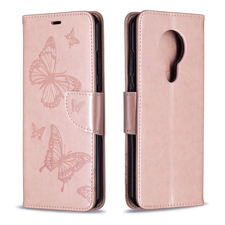 For Nokia 5.3 Two Butterflies Embossing Pattern Horizontal Flip Leather Case with Holder & Card Slot & Wallet & Lanyard