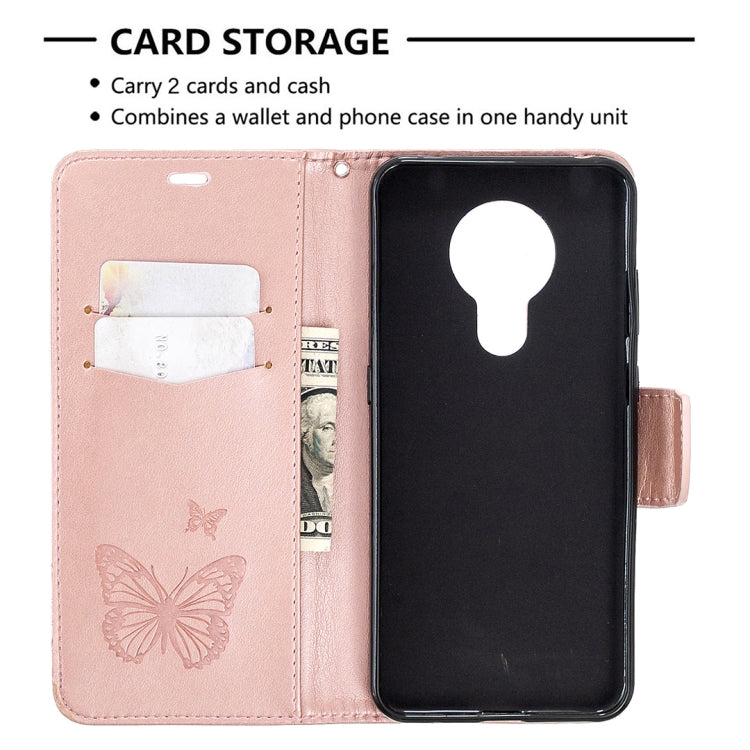 For Nokia 5.3 Two Butterflies Embossing Pattern Horizontal Flip Leather Case with Holder & Card Slot & Wallet & Lanyard