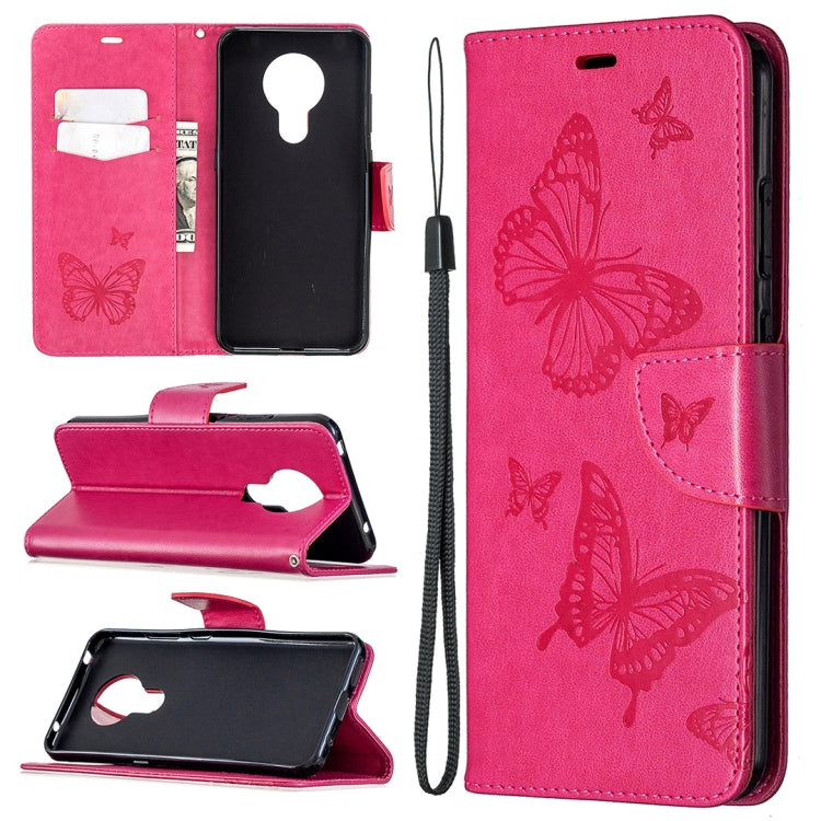 For Nokia 5.3 Two Butterflies Embossing Pattern Horizontal Flip Leather Case with Holder & Card Slot & Wallet & Lanyard