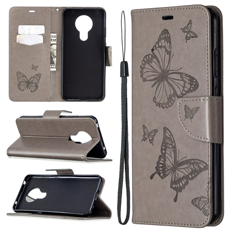 For Nokia 5.3 Two Butterflies Embossing Pattern Horizontal Flip Leather Case with Holder & Card Slot & Wallet & Lanyard