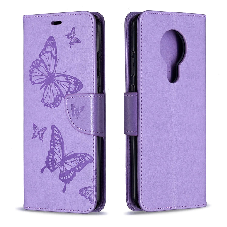 For Nokia 5.3 Two Butterflies Embossing Pattern Horizontal Flip Leather Case with Holder & Card Slot & Wallet & Lanyard