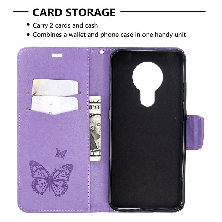 For Nokia 5.3 Two Butterflies Embossing Pattern Horizontal Flip Leather Case with Holder & Card Slot & Wallet & Lanyard