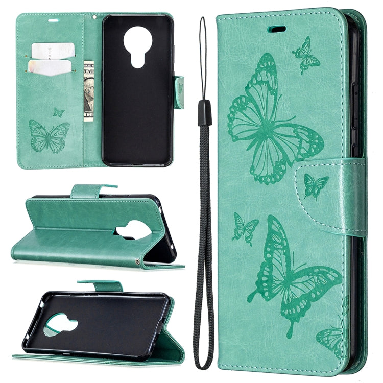For Nokia 5.3 Two Butterflies Embossing Pattern Horizontal Flip Leather Case with Holder & Card Slot & Wallet & Lanyard