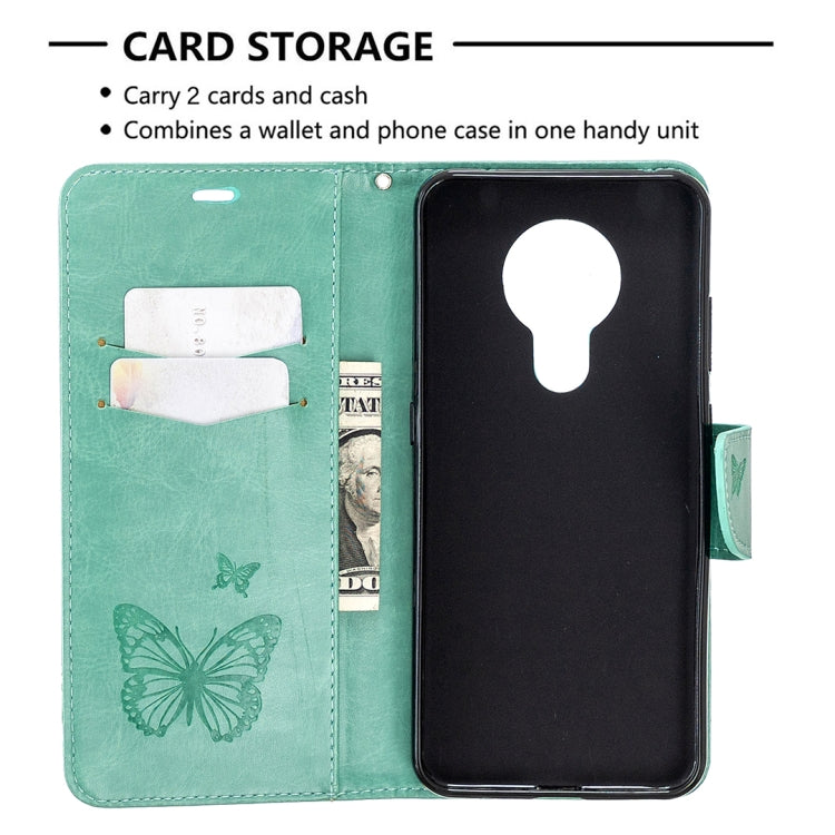 For Nokia 5.3 Two Butterflies Embossing Pattern Horizontal Flip Leather Case with Holder & Card Slot & Wallet & Lanyard