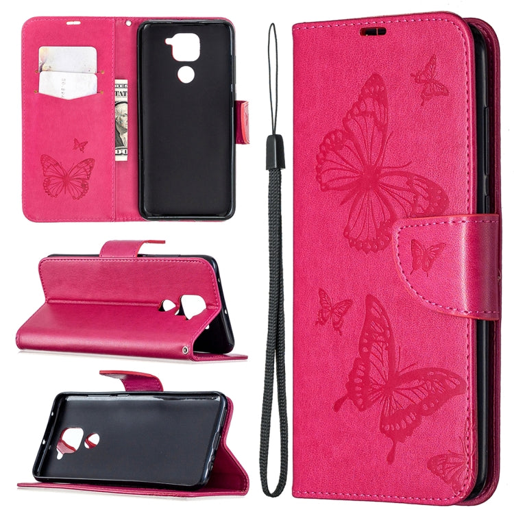 For Xiaomi Redmi Note 9 Two Butterflies Embossing Pattern Horizontal Flip Leather Case with Holder & Card Slot & Wallet & Lanyard