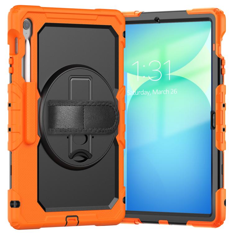 For Samsung Galaxy Tab S10 FE+ Lucky Wheel Grip Silicone Hybrid PC Tablet Case with Shoulder Strap