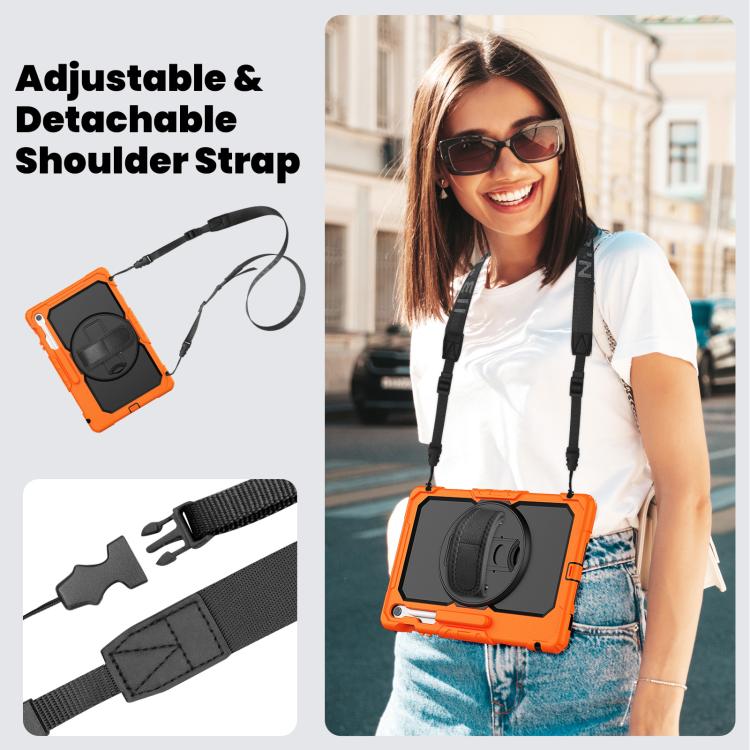 For Samsung Galaxy Tab S10 FE+ Lucky Wheel Grip Silicone Hybrid PC Tablet Case with Shoulder Strap
