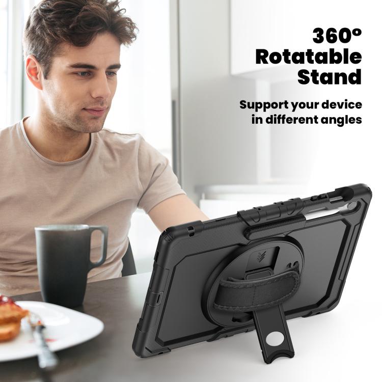 For Samsung Galaxy Tab S10 FE+ Lucky Wheel Grip Silicone Hybrid PC Tablet Case with Shoulder Strap