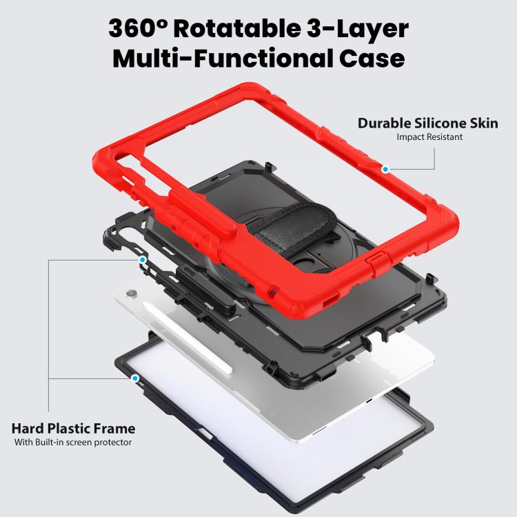 For Samsung Galaxy Tab S10 FE+ Lucky Wheel Grip Silicone Hybrid PC Tablet Case with Shoulder Strap