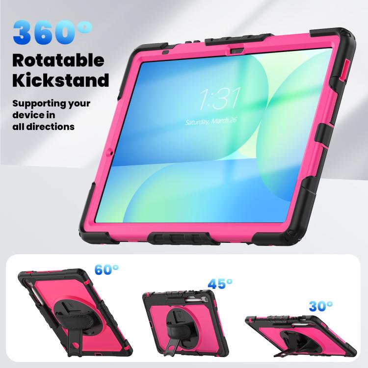 For Samsung Galaxy Tab S10 FE+ Lucky Wheel Grip Silicone Hybrid PC Tablet Case with Shoulder Strap