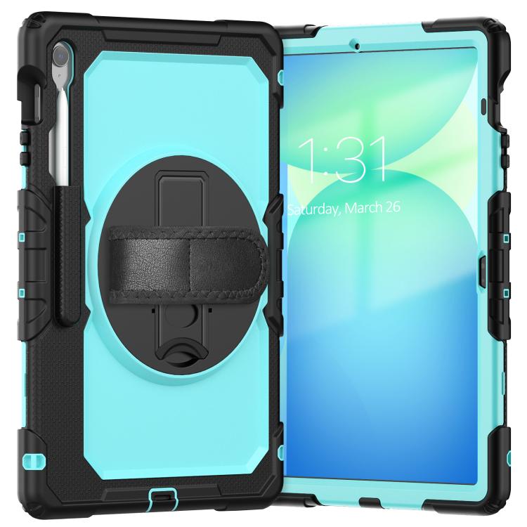 For Samsung Galaxy Tab S10 FE+ Lucky Wheel Grip Silicone Hybrid PC Tablet Case with Shoulder Strap