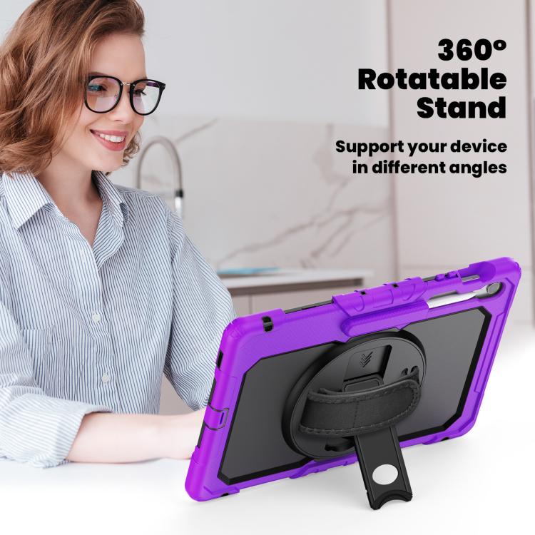 For Samsung Galaxy Tab S10 FE+ Lucky Wheel Grip Silicone Hybrid PC Tablet Case with Shoulder Strap