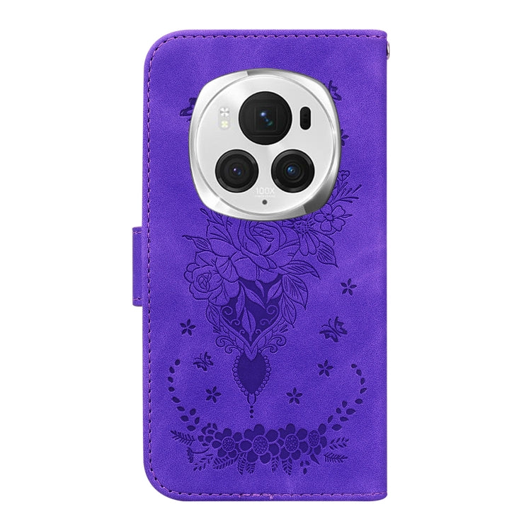For Honor Magic6 Pro Butterfly Rose Embossed Leather Phone Case