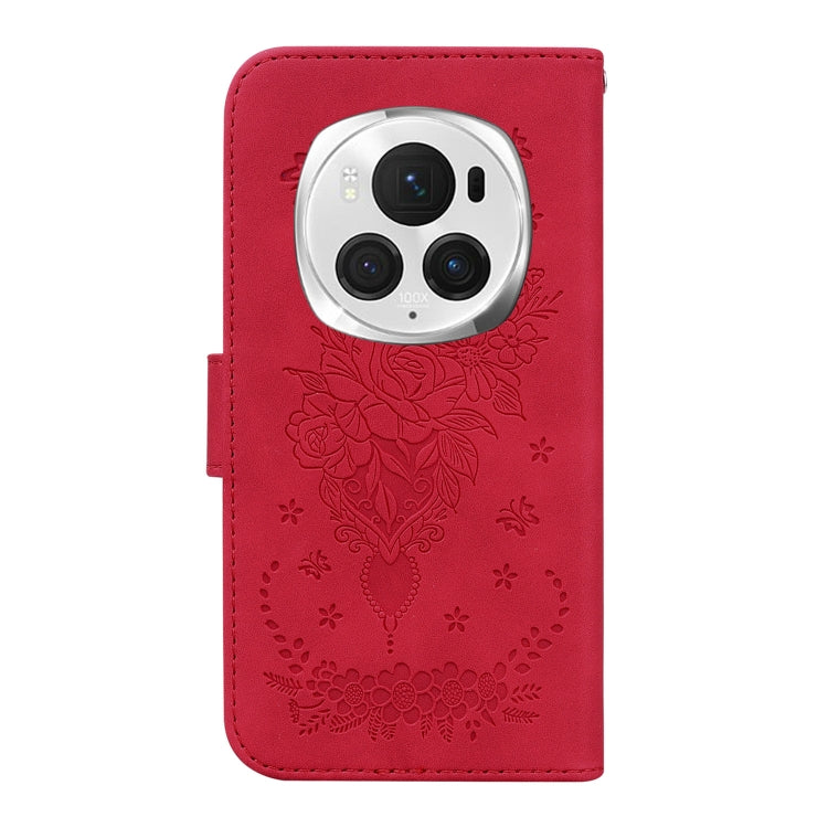 For Honor Magic6 Pro Butterfly Rose Embossed Leather Phone Case